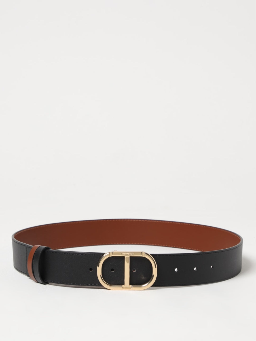 Twinset Cintura in pelle reversibile Nero / Cuoio