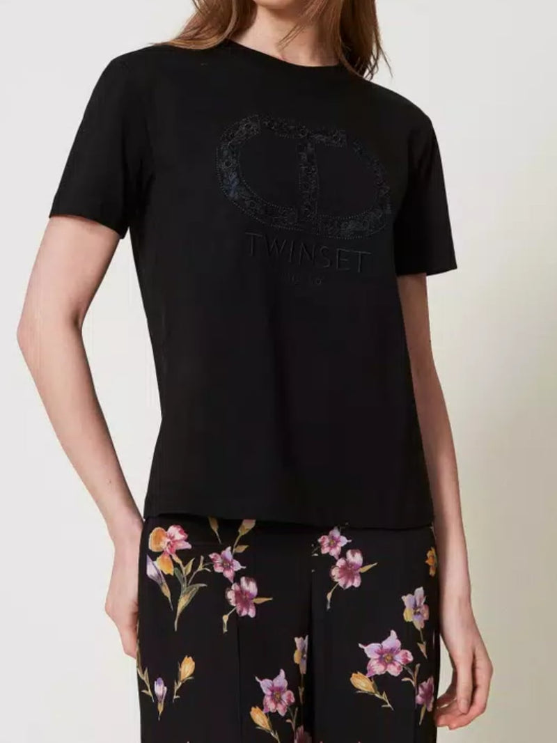 Twinset T-shirt con Oval T ricamato Nero