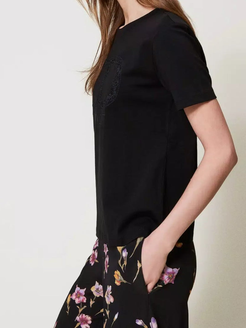 Twinset T-shirt con Oval T ricamato Nero