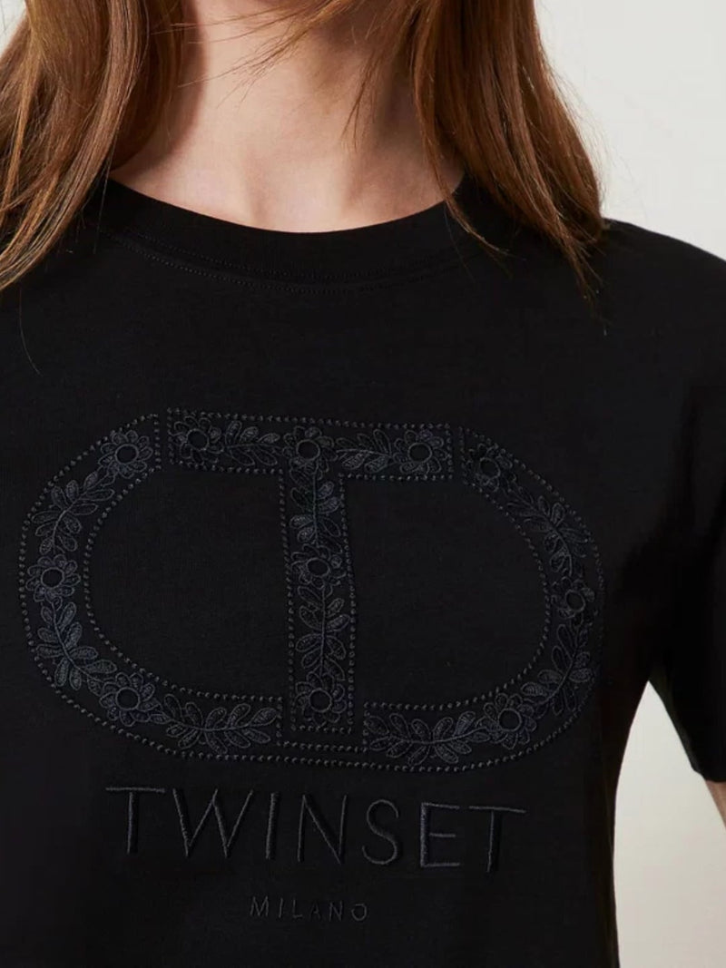 Twinset T-shirt con Oval T ricamato Nero
