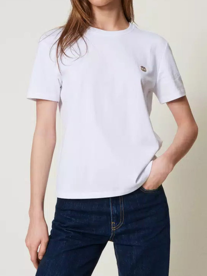 Twinset T-shirt con placchetta Oval T strass Bianco