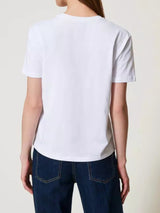Twinset T-shirt con placchetta Oval T strass Bianco