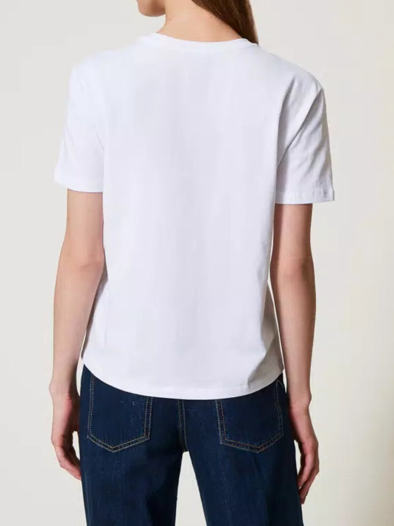 Twinset T-shirt con placchetta Oval T strass Bianco