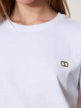 Twinset T-shirt con placchetta Oval T strass Bianco