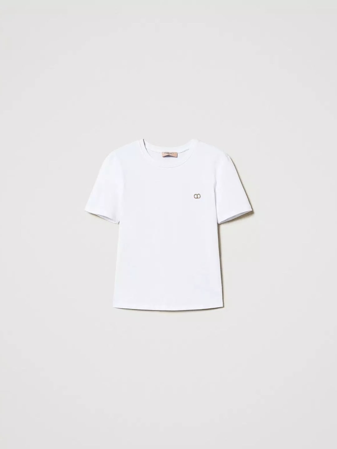 Twinset T-shirt con placchetta Oval T strass Bianco