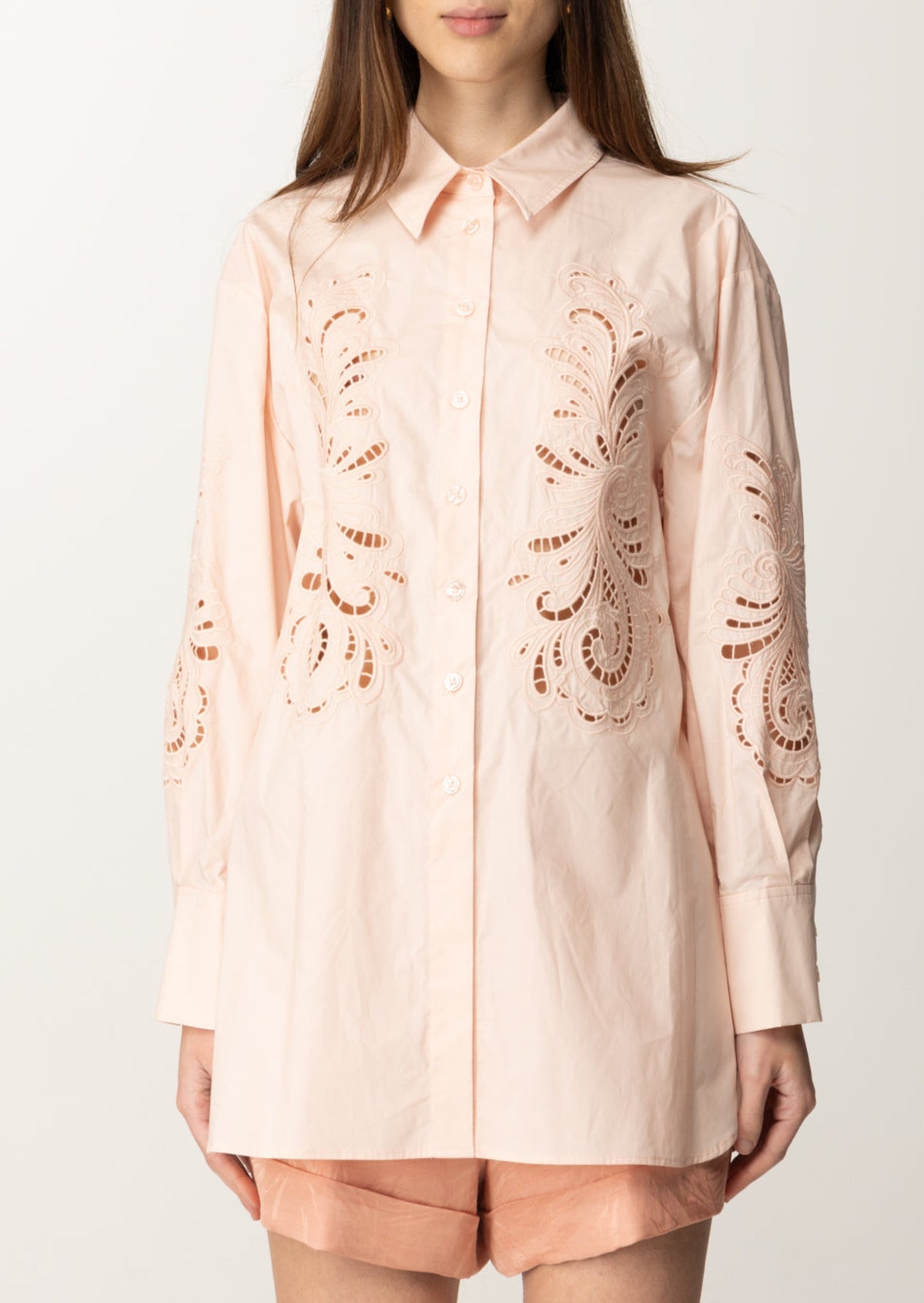 Twinset Camicia oversize in popeline con ricamo Rosa