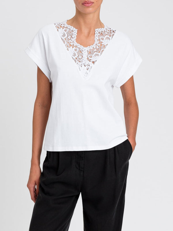 Twinset T-shirt a kimono con pizzo Bianco Ottico