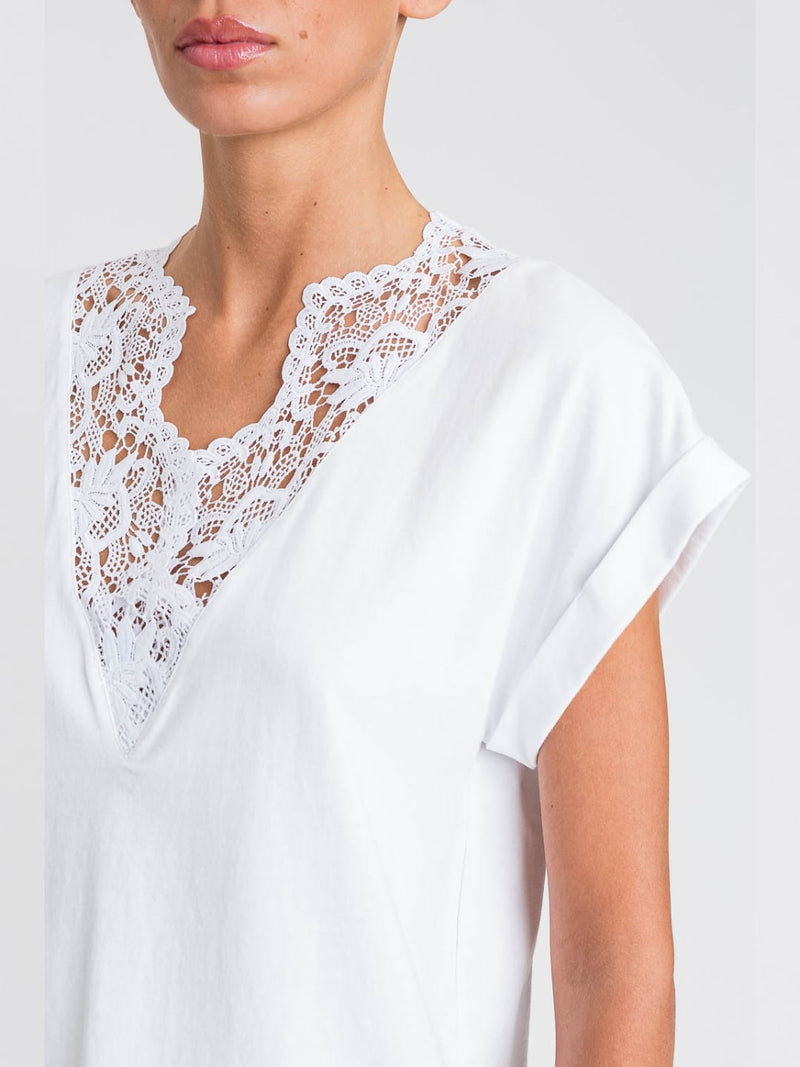 Twinset T-shirt a kimono con pizzo Bianco Ottico