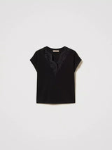 Twinset T-shirt a kimono con pizzo Nero