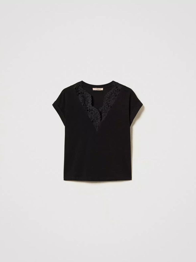 Twinset T-shirt a kimono con pizzo Nero