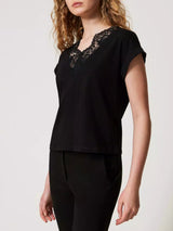 Twinset T-shirt a kimono con pizzo Nero