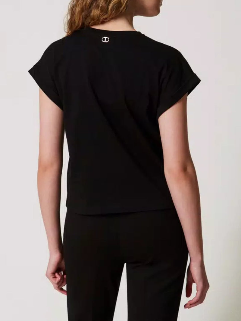 Twinset T-shirt a kimono con pizzo Nero