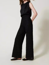 Twinset Pantaloni wide leg in pizzo macramè Nero