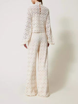 Twinset Pantaloni wide leg in pizzo macramè Delicate Beige