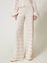 Twinset Pantaloni wide leg in pizzo macramè Delicate Beige