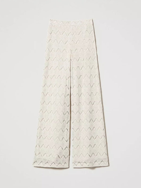 Twinset Pantaloni wide leg in pizzo macramè Delicate Beige