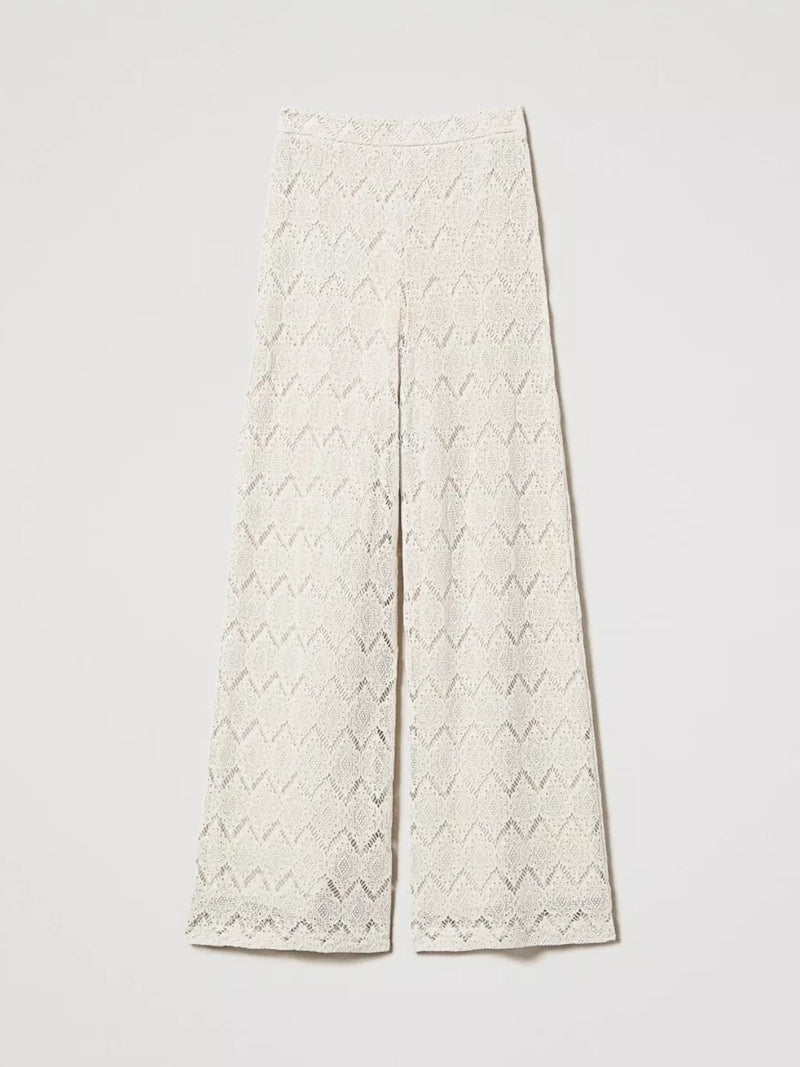 Twinset Pantaloni wide leg in pizzo macramè Delicate Beige