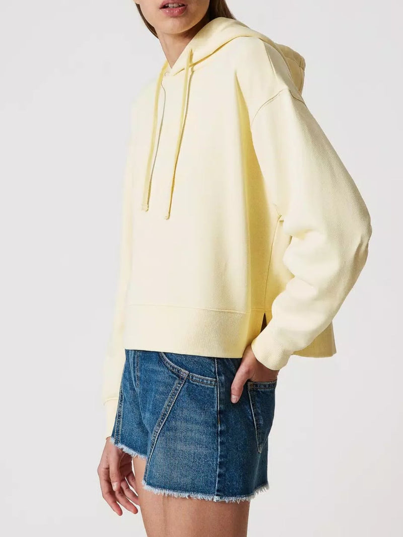 Twinset Felpa corta con Oval T floreale ricamato Vanilla