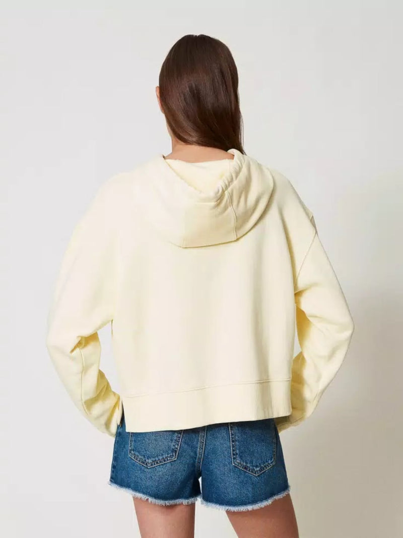 Twinset Felpa corta con Oval T floreale ricamato Vanilla