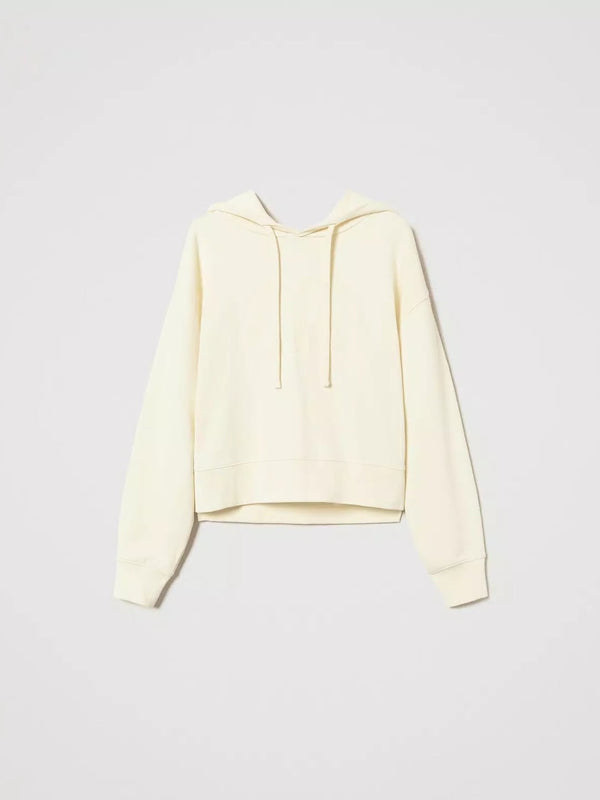 Twinset Felpa corta con Oval T floreale ricamato Vanilla