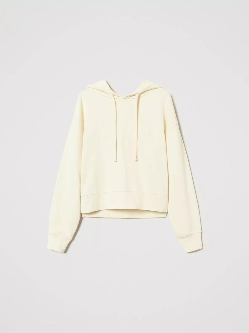 Twinset Felpa corta con Oval T floreale ricamato Vanilla