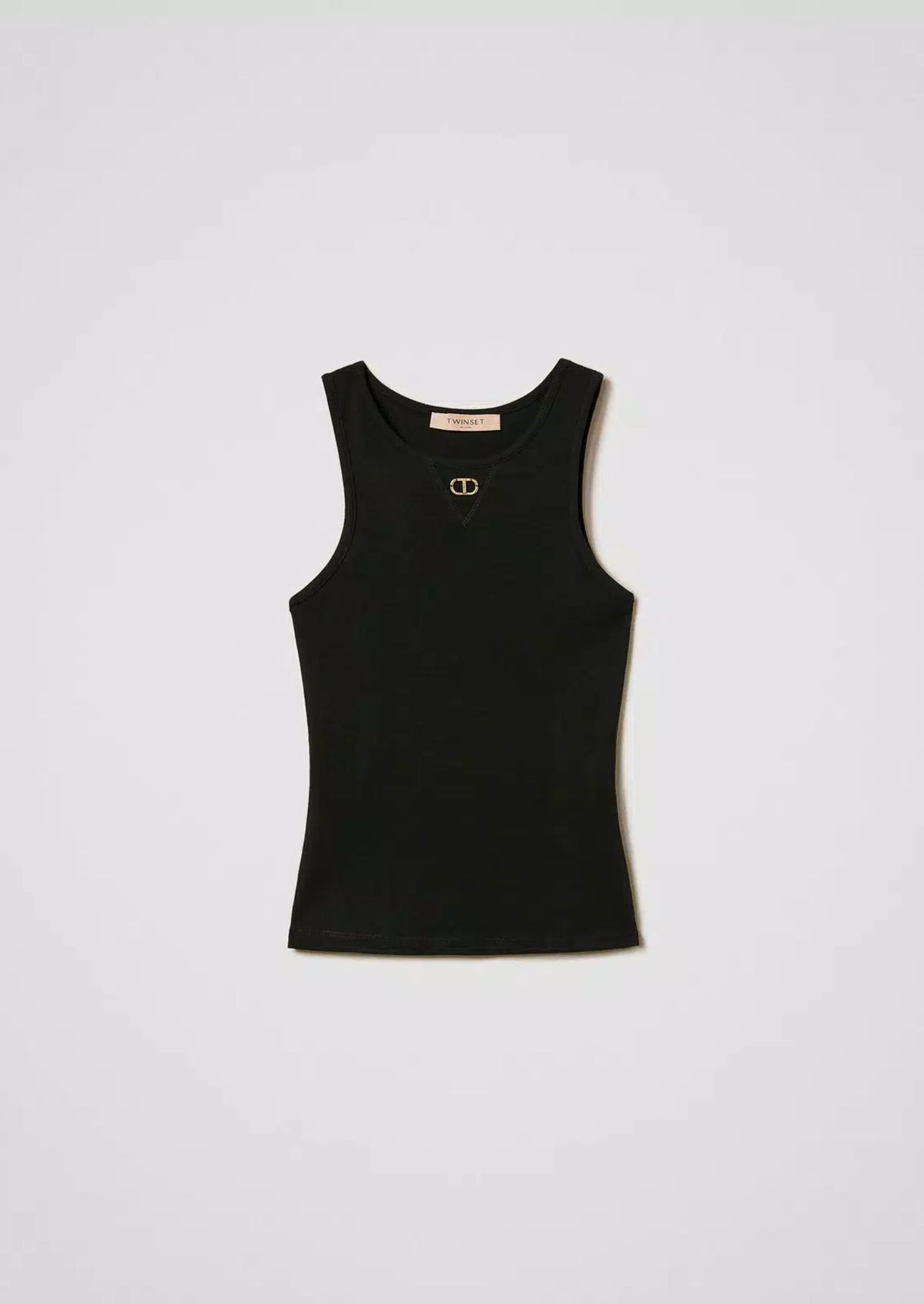 Twinset Top fitted a costine con Oval T Nero