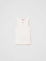 Twinset Top fitted a costine con Oval T Vanilla