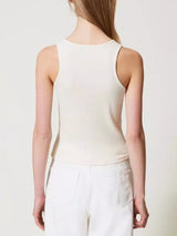 Twinset Top fitted a costine con Oval T Vanilla