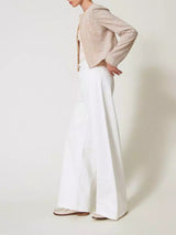 Twinset Pantaloni wide leg in white bull Bianco Neve