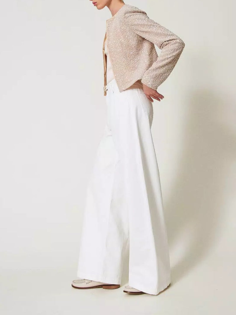 Twinset Pantaloni wide leg in white bull Bianco Neve
