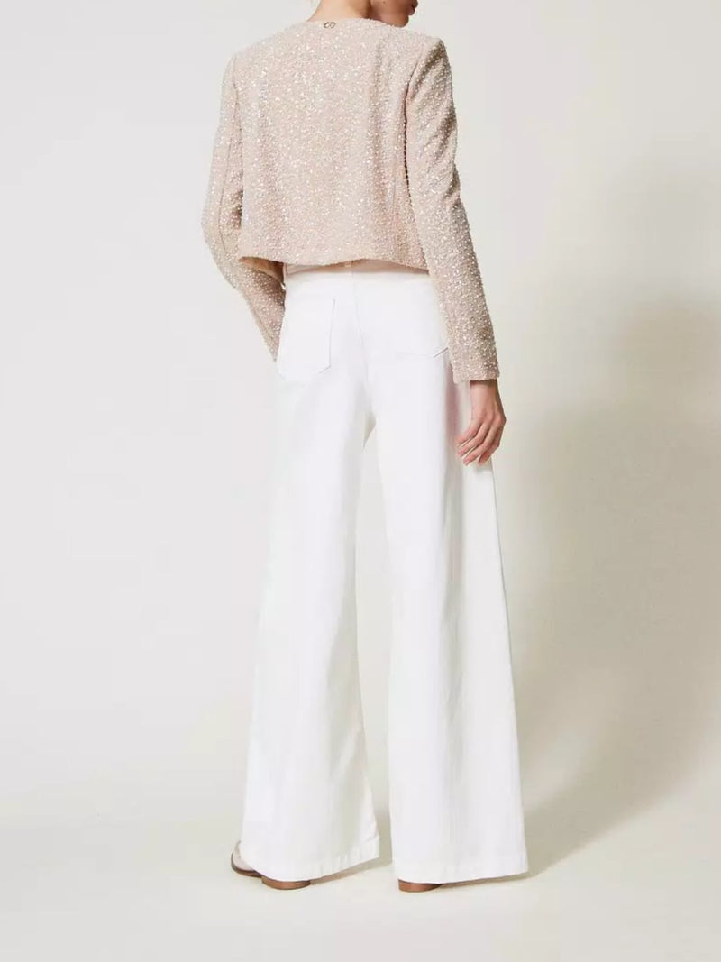Twinset Pantaloni wide leg in white bull Bianco Neve