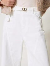 Twinset Pantaloni wide leg in white bull Bianco Neve