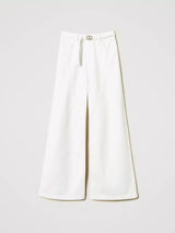 Twinset Pantaloni wide leg in white bull Bianco Neve