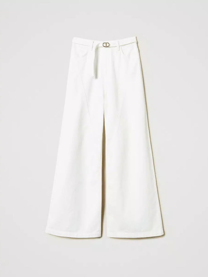 Twinset Pantaloni wide leg in white bull Bianco Neve