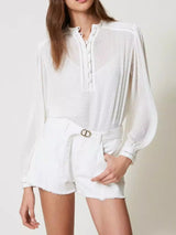 Twinset Shorts in white bull con cintura Oval T Bianco