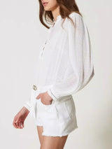 Twinset Shorts in white bull con cintura Oval T Bianco