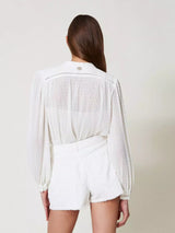 Twinset Shorts in white bull con cintura Oval T Bianco