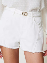 Twinset Shorts in white bull con cintura Oval T Bianco