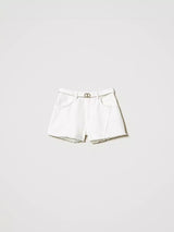 Twinset Shorts in white bull con cintura Oval T Bianco