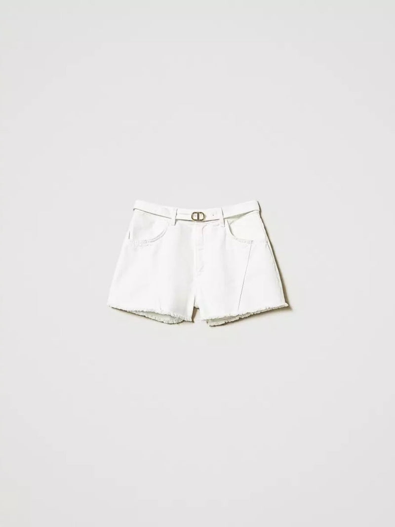 Twinset Shorts in white bull con cintura Oval T Bianco