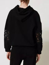Twinset Felpa con cappuccio e macramè Nero