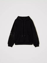 Twinset Felpa con cappuccio e macramè Nero