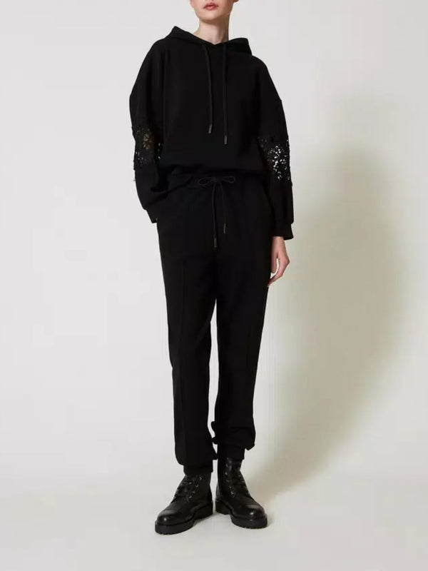 Twinset Felpa con cappuccio e macramè Nero