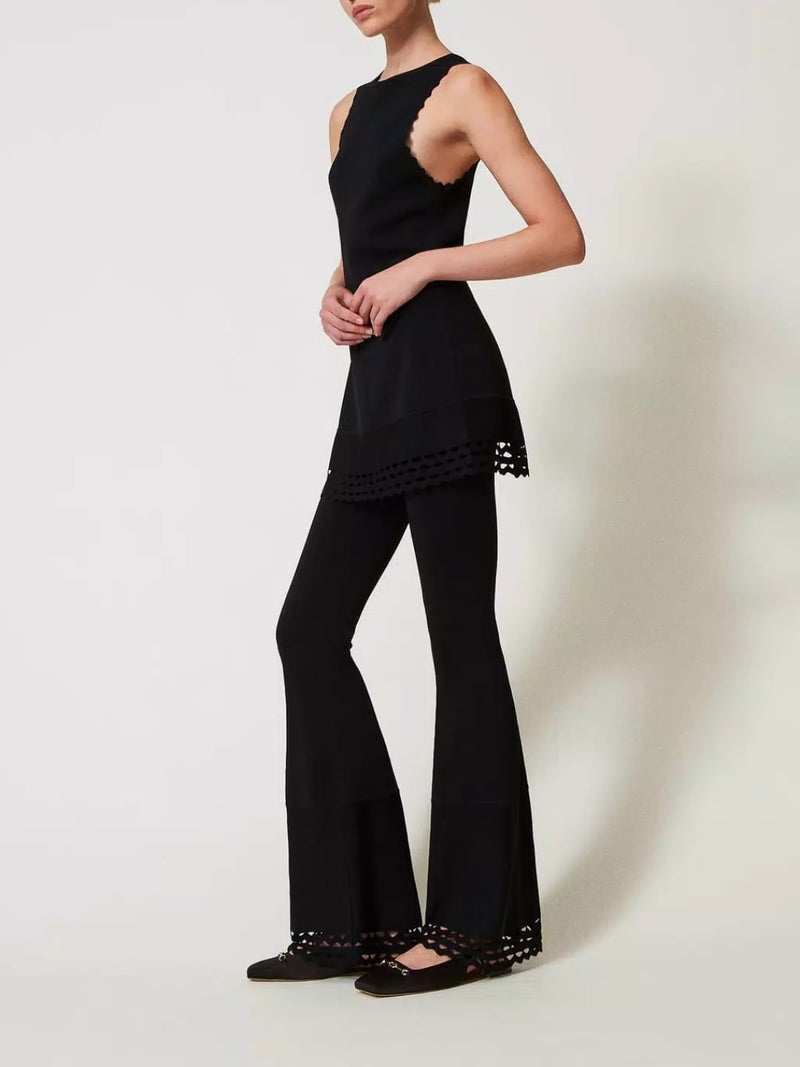 Twinset Pantaloni flare con motivo geometrico Nero