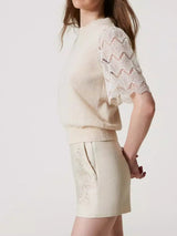 Twinset Maglia in misto lino con maniche jacquard Delicate Beige