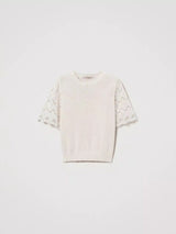 Twinset Maglia in misto lino con maniche jacquard Delicate Beige
