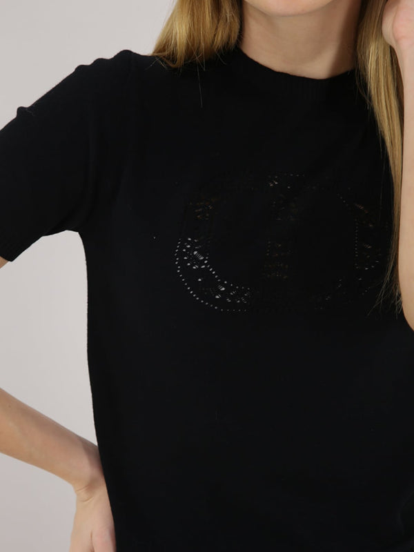 Twinset Maglia lupetto con logo Oval T Nero