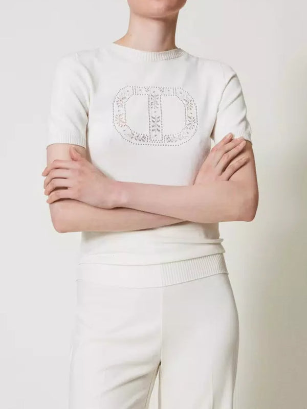 Twinset Maglia lupetto con logo Oval T Bianco Neve