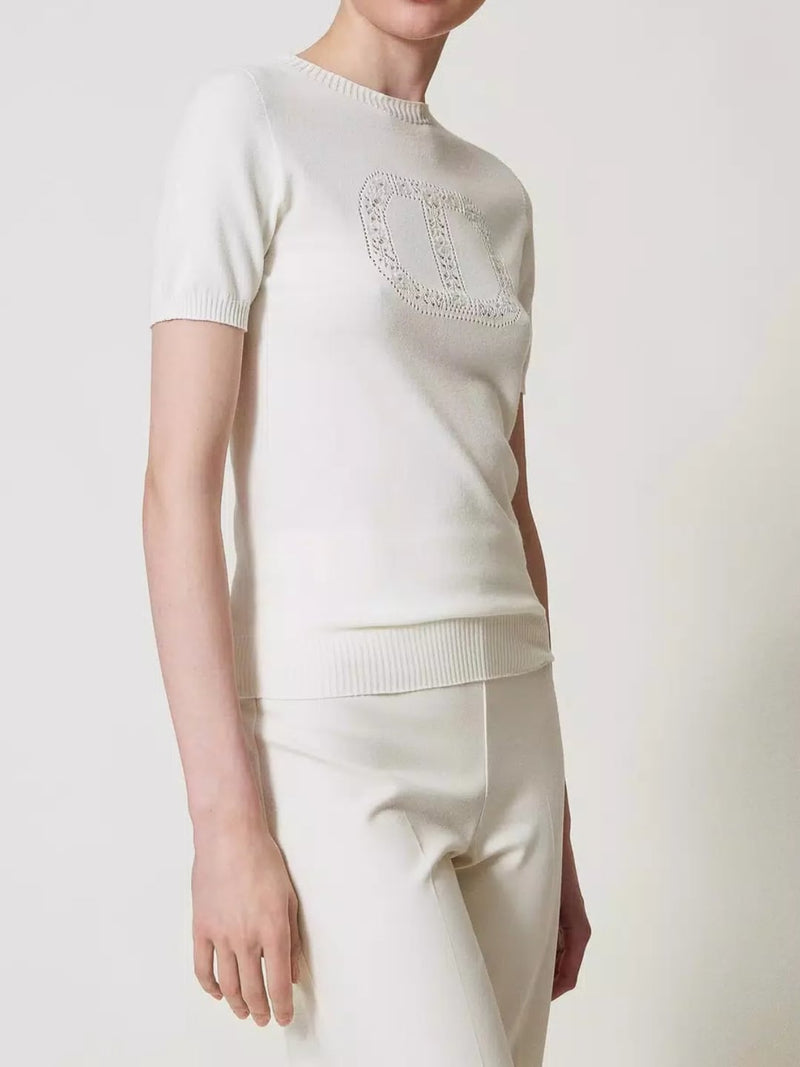 Twinset Maglia lupetto con logo Oval T Bianco Neve
