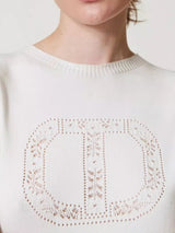 Twinset Maglia lupetto con logo Oval T Bianco Neve